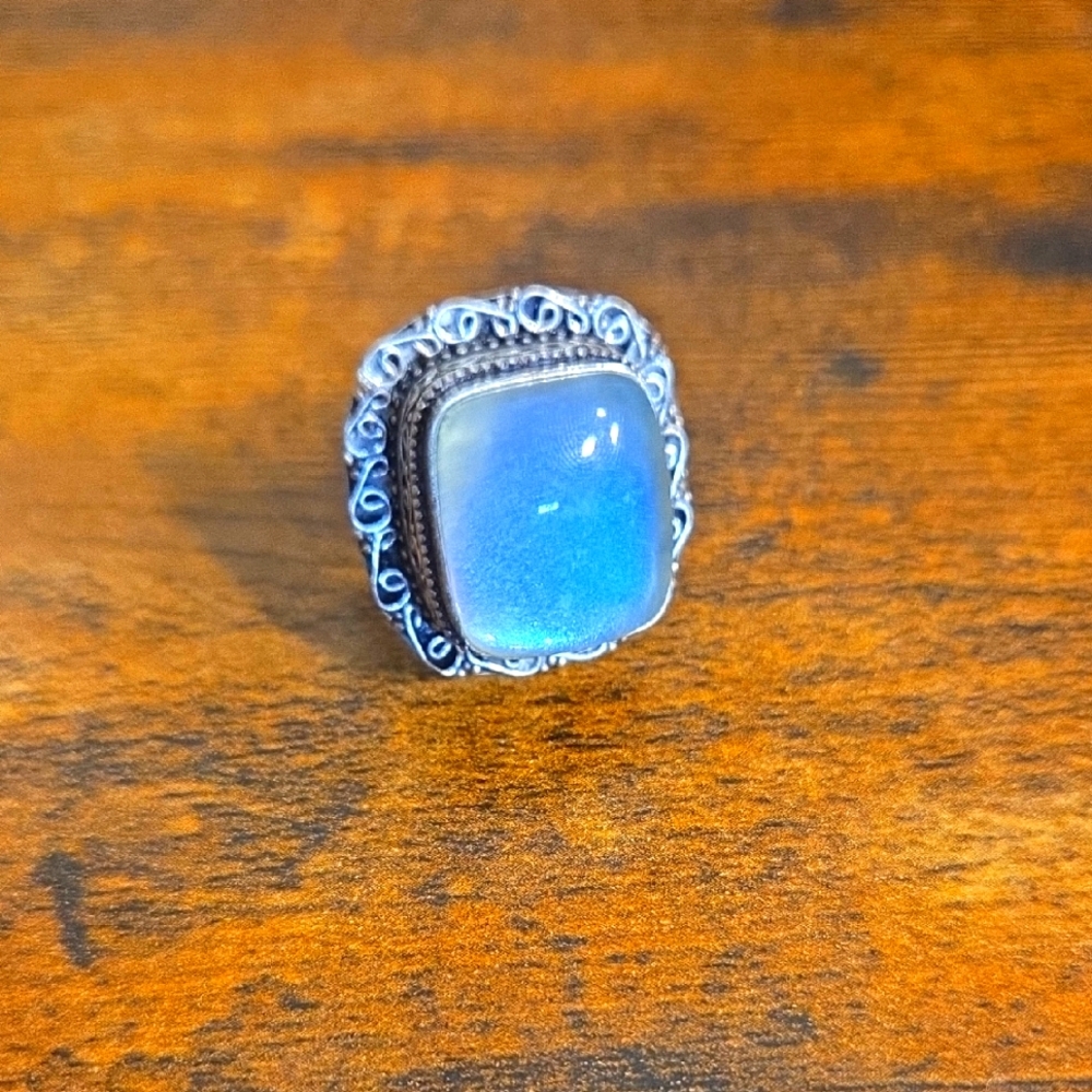 925 Silver Plate Dichroic Glass Ring 8.5